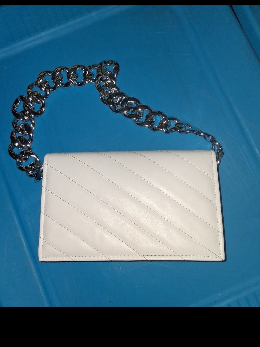 SHEIN White Quilted Shoulder Bag with Silver Chain